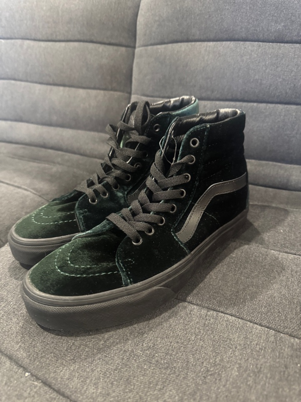 Vans Men's High-Top Velvet Sneakers in Dark Green and Black